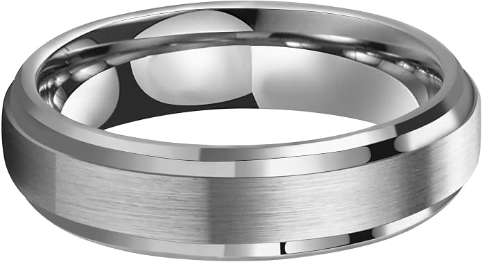 CROWNAL 6mm 8mm 10mm Tungsten Wedding Band Ring Men Women Polished Beveled Edge Matte Brushed Finish Center Silver/Rose Gold Tone Comfort Fit Size 5 to 17