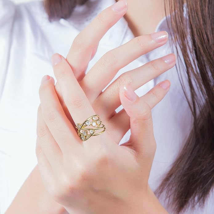 18K Gold Plated Rings for Women and Teen Girls Non Tarnish Cubic Zirconia Fidget Ring Butterfly/Snake/Mesh/Cross/Crown Knuckle Ring Open Adjustable Statement Stacking Chunky Rings