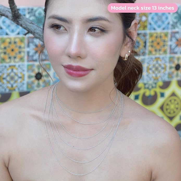 925 Sterling Silver Chain for Women, 1.1mm | Thin Dainty Cable Necklace, Crafted in Thailand, Hypoallergenic & Anti-Tarnish, Solid Silver for Pendants, Multiple Lengths
