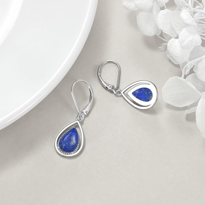 VONALA Dangle Earrings 925 Sterling Silver Opal Larimar Lapis Sapphire Turquoise Moss Agate Crystal Dangling Earrings Jewelry Gift for Women