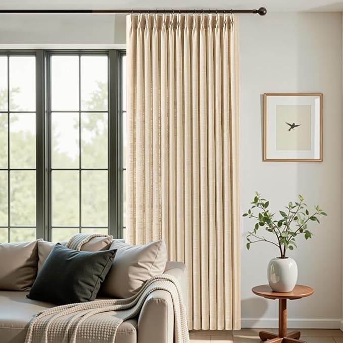 IVAPUPU Sheer Curtains 84 Inches Long for Living Room, Pinch Pleated Linen Blend Curtain Rustic Textured Light Filtering Back Tab Drapes with Hooks Rings for Bedroom Dining Room, Sand Beige, W40xL84