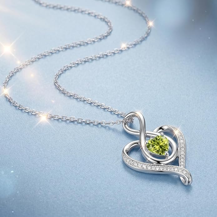 Birthstone Necklace for Women Heart Necklace S925 Sterling Silver Infinity Love Birthday Gifts for Mom Women Wife Girlfriend