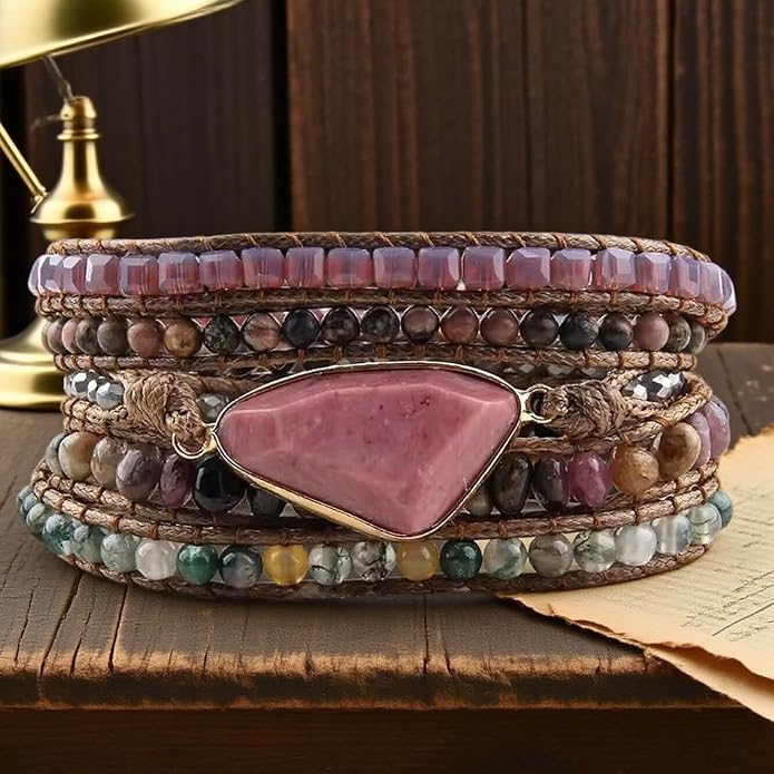Boho Wrap Bracelet for Women, Handmade Natural Imperial Jasper Multi-Layer Stone Beaded Bracelet, Bohemian Healing Crystal Stone Jewelry Gifts