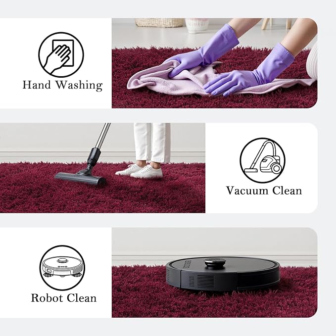 Rugs for Bedroom 4x6, Alfombras para Salas Shag Plush Soft Area Rug, Shaggy Carpets for Livingroom,Home Decor Aesthetic(Burgundy, 4 x 6)