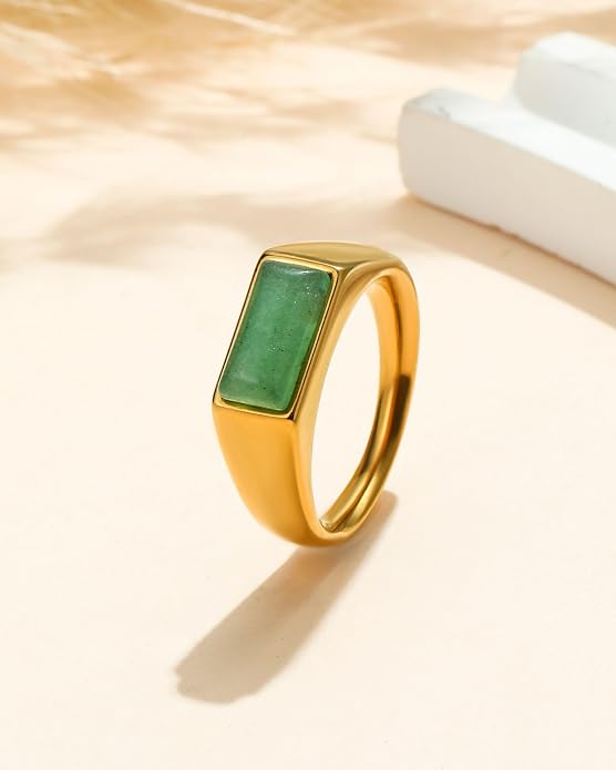 YeGieonr Gold Signet Rings for Women Non Tarnish Gold Rings, Waterproof Gemstones Statement Ring, 18K Gold Plated Stainless Steel Gem Stone Jewelry Gift for Everyday Wear