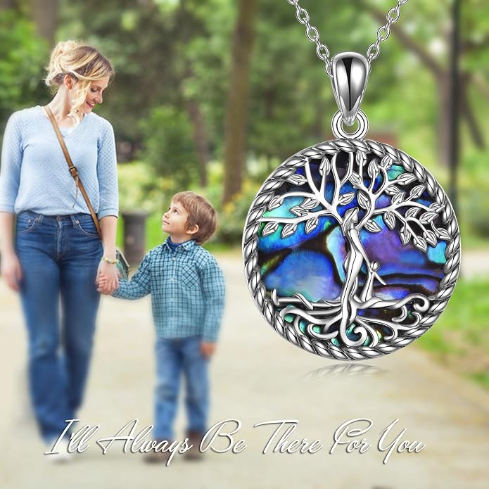 ONEFINITY Tree of Life Necklace for Women Sterling Silver Abalone Shell Crystal Tree of Life Pendant Necklace Family Tree Jewelry for Mom Daughter Sister Girls Christmas Gifts