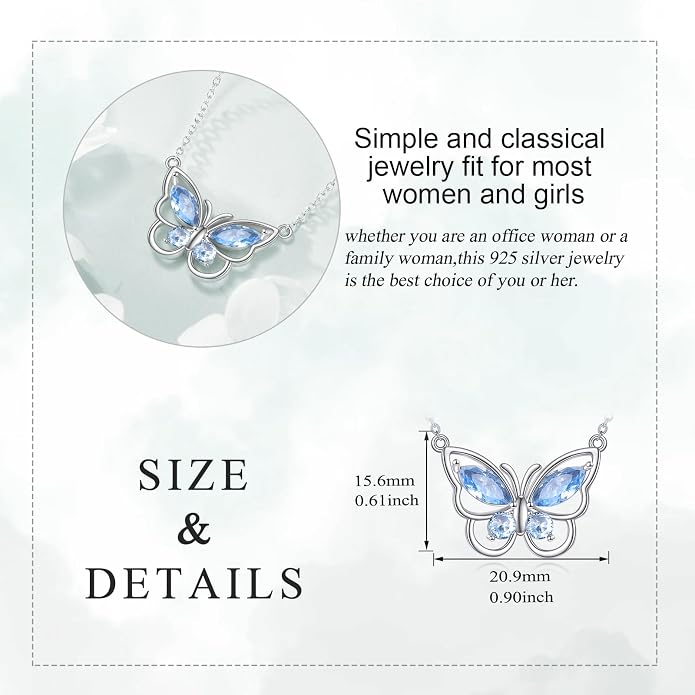 Butterfly Necklace for Women 925 Sterling Silver Crystal Butterfly Pendant Birthstone Amethyst Jewelry Gift