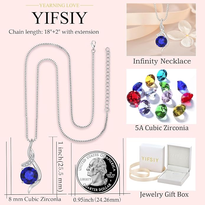 Women‘s Birthstone Pendant Necklace S925 Sterling Silver Imitation Diamond Infinity Necklace Jewelry Gift for Her