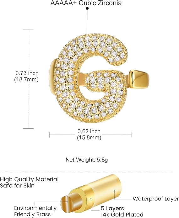 KeyStyle Bold Initial Letter Rings Adjustable, GoldChic Jewelry Women Gold Statement Ring Personalized Engraved Women’s Open Signet Ring for Party (Gold, White Gold, Black)