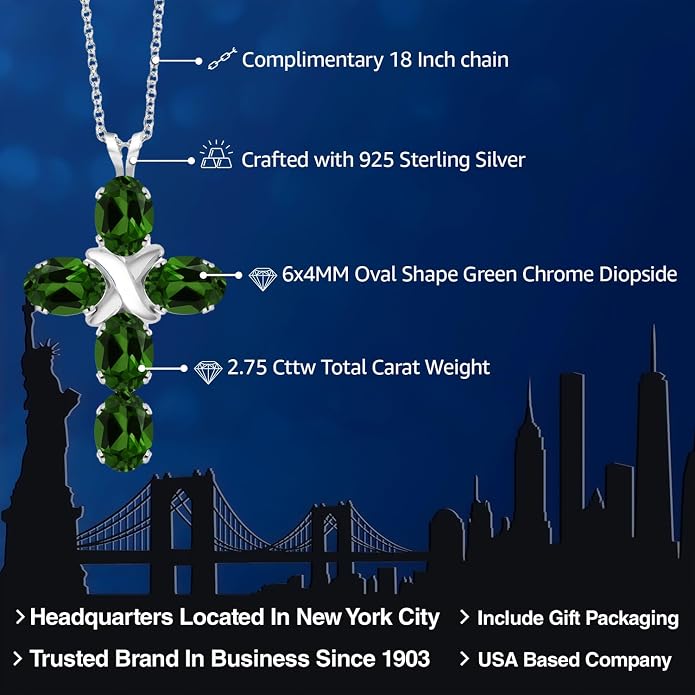 Gem Stone King Cross Pendant Necklace for Women | 925 Sterling Silver | 6X4MM Gemstone Birthstone | Jesus Christian Religious Crucifix Jewelry Gifts | 18 Inch Chain