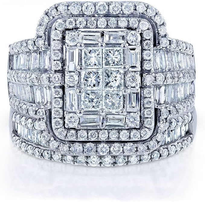 925 Sterling Silver Shiny Full Diamond Gemstone Ring 18K Gold Cubic Zirconia Promise Rings CZ Diamond Multi Row Ring Eternity Engagement Wedding Band Ring Sets Z.41 (US Code 11)