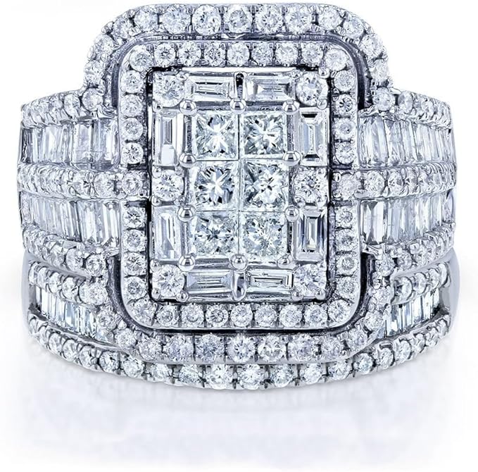 925 Sterling Silver Shiny Full Diamond Gemstone Ring 18K Gold Cubic Zirconia Promise Rings CZ Diamond Multi Row Ring Eternity Engagement Wedding Band Ring Sets Z.41 (US Code 10)
