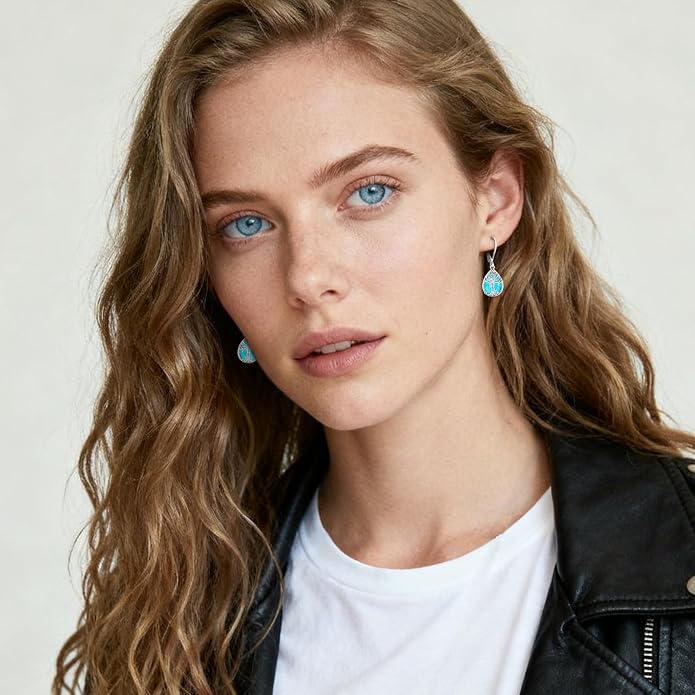 Eusense Sterling Silver Dangle Earrings for Women Tree of Life Animals Moonstone Turquoise Leverback Earrings Jewelry Gifts
