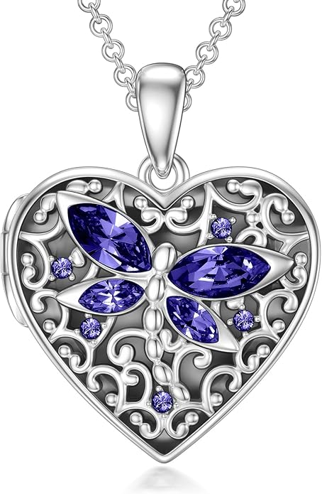 Dorunmo Personalized Locket Necklace 925 Sterling Silver that Holds Pictures Butterfly Birthstone Photo Heart Locket Custom Jewelry Congratulations New Beginnings New Job Gifts for Women