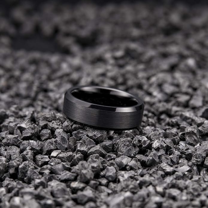 King Will Tungsten Men's Wedding Ring - Available in 6mm to 10mm, Black/Silver, Matte Finish, Beveled Polished Edge, Comfort Fit