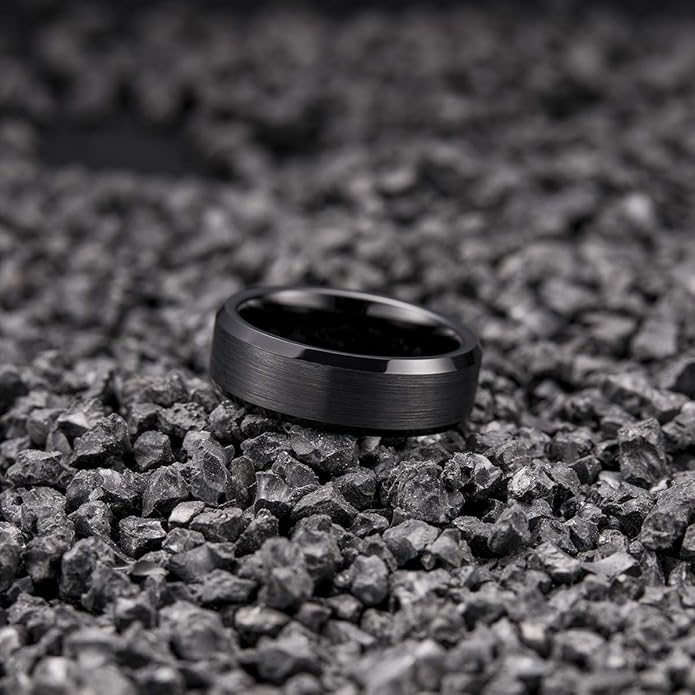 King Will Tungsten Men's Wedding Ring - Available in 6mm to 10mm, Black/Silver, Matte Finish, Beveled Polished Edge, Comfort Fit
