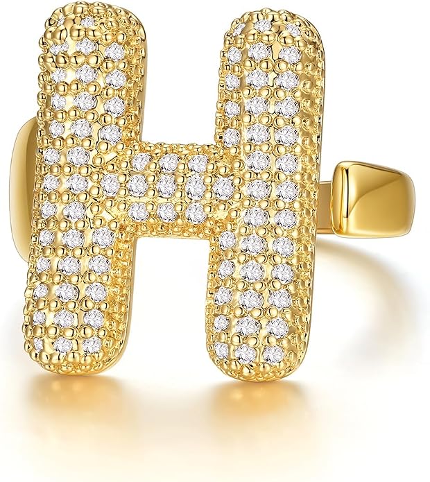 KeyStyle Bold Initial Letter Rings Adjustable, GoldChic Jewelry Women Gold Statement Ring Personalized Engraved Women’s Open Signet Ring for Party (Gold, White Gold, Black)