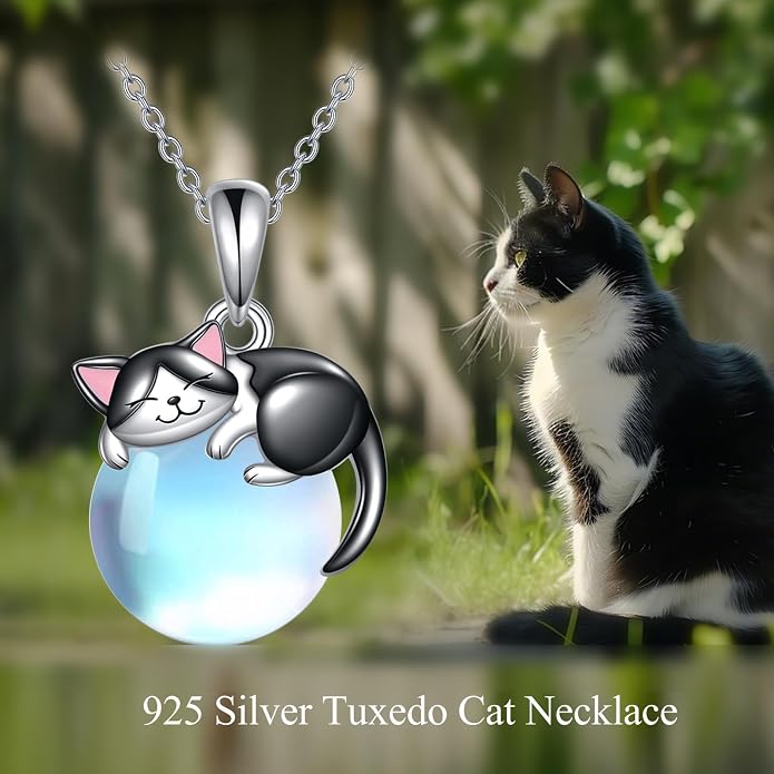 Cat Necklace Sterling Silver Cat Zircon Pendant Gothic Jewelry for Women Animal Lovers Gifts