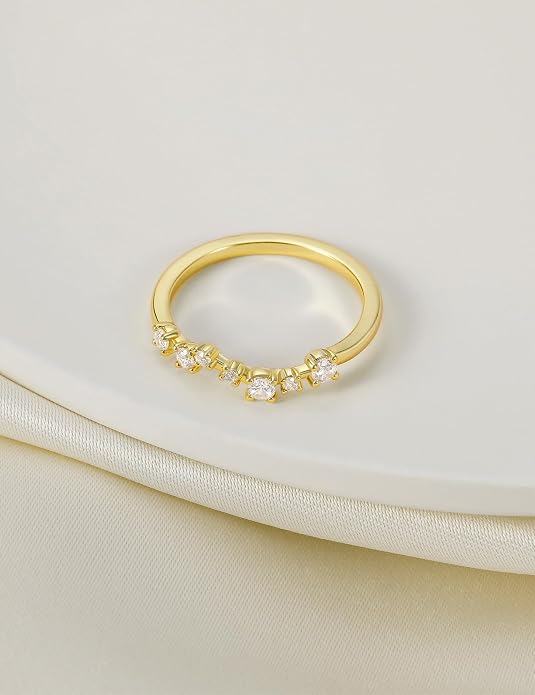 Mameloly 2.5mm 14K Gold Plated CZ Wedding Bands for Women Dainty Stackable Tiny Signet Ring Statement Rings for Her Size 3-10