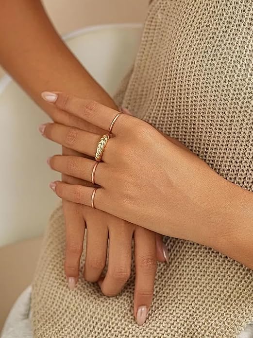 FOCALOOK 28 PCS Knuckle Ring Set 1MM Stainless Steel Women's Thin Plain Band Stacking Midi Finger Rings Set Comfort Fit Silver/Black/Gold/Rose Tone Size 4-10