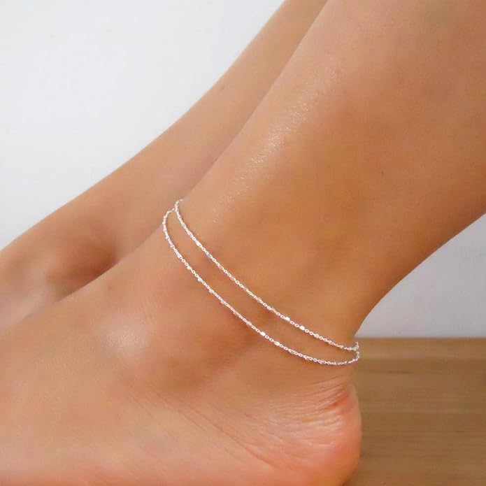 Pencros Dainty Layered Anklet,14K Gold Filled Cute Beads Satellite Chain Heart Boho Adjustable Anklets for Women