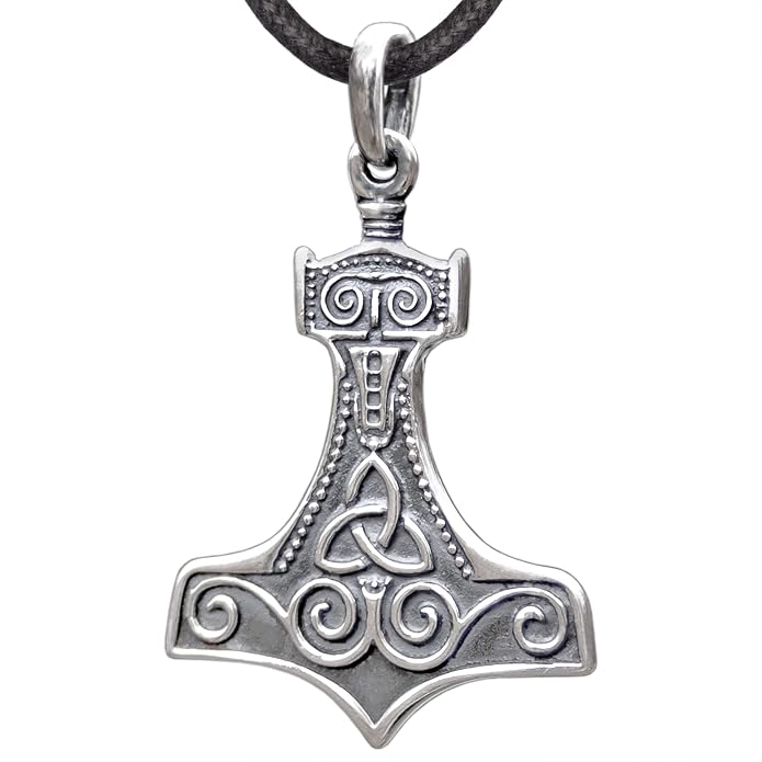 925 Sterling Silver Thor's Hammer Necklace Handmade Replica - Mjolnir Pendant Necklace with Triquetra - Celtic Norse Nordic Viking Jewelry for Men Women