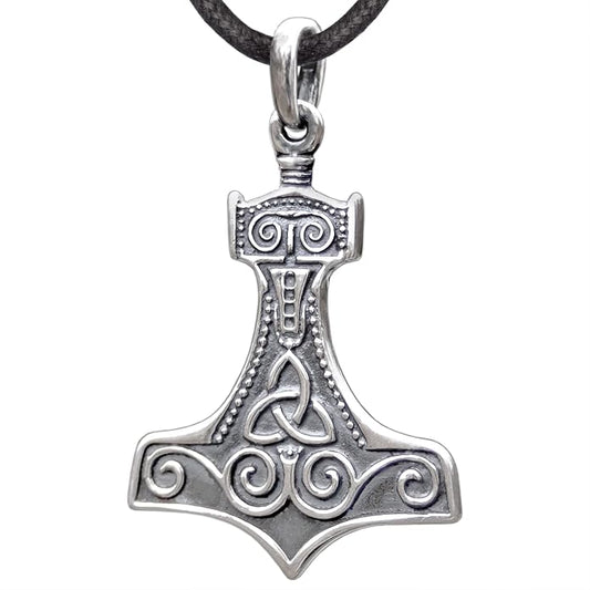 925 Sterling Silver Thor's Hammer Necklace Handmade Replica - Mjolnir Pendant Necklace with Triquetra - Celtic Norse Nordic Viking Jewelry for Men Women