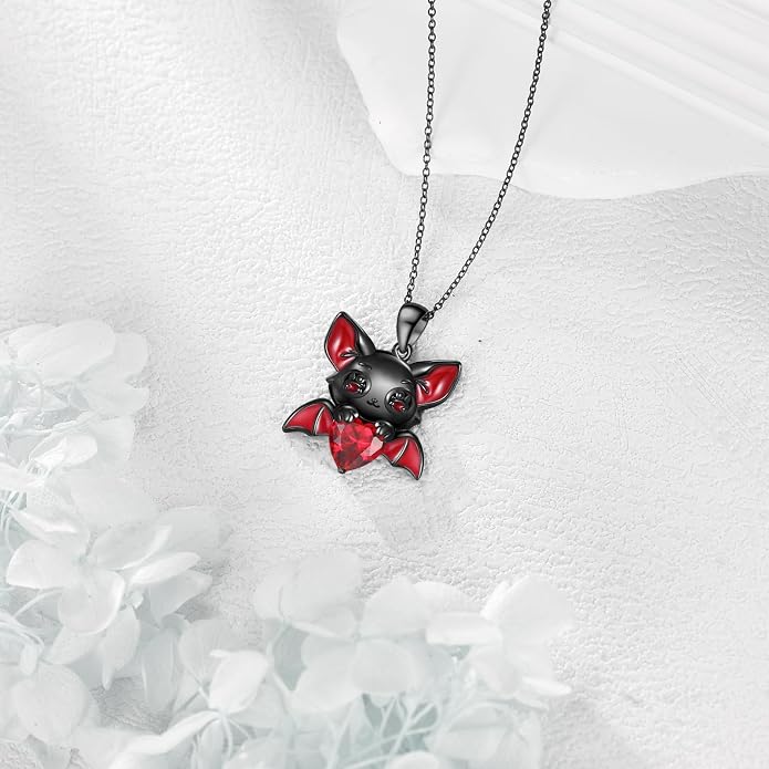 Bat/Cow/Cat/Bunny Necklace 925 Sterling Silver Heart Animal Pendant Necklace for Women