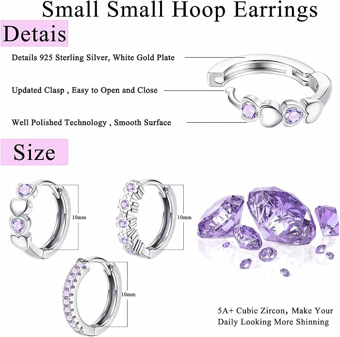 YADOCA 𝟵𝟮𝟱 𝗦𝘁𝗲𝗿𝗹𝗶𝗻𝗴 𝗦𝗶𝗹𝘃𝗲𝗿 Earrings for Girls Women - Hypoallergenic Cute Kids Toddler Earrings - Cubic Zirconia Earrings Studs Hoop Set for Sensitive Ears