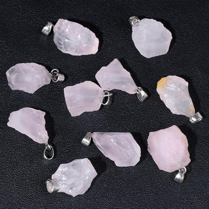 10pcs Irregular Raw Natural Rose Quartz Rock Stone Pendant Healing Crystal Chakra Gemstone Charm for Jewelry Making DIY Necklace Earrings Accessories Reiki