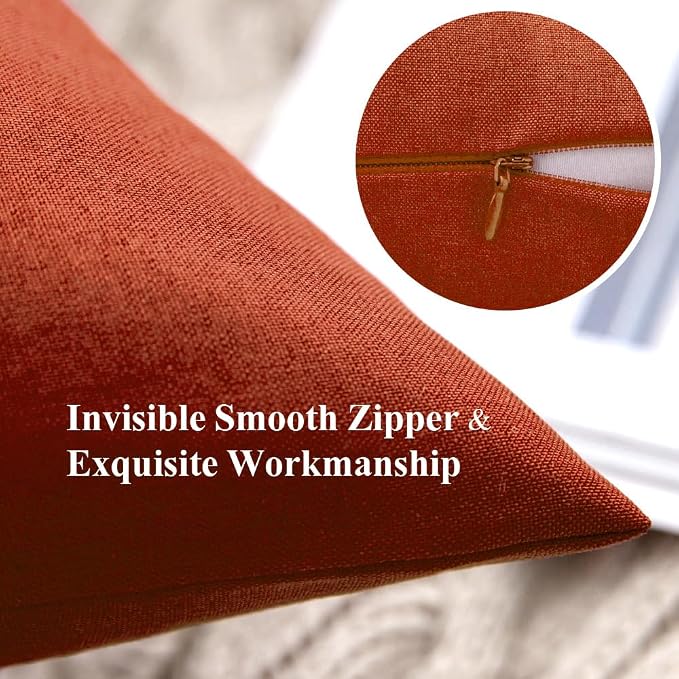 MIULEE Pack of 2 Decorative Outdoor Solid Waterproof Throw Pillow Covers Faux Linen Garden Farmhouse Cushion Cases for Summer Patio Tent Balcony Couch Sofa 16x16 Inch Burnt Orange