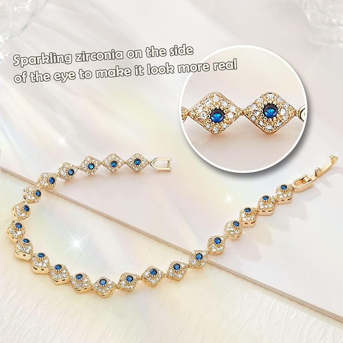 Richapex Diamond Tennis Bracelet for Women, Eternity Bracelet Blue Cubic Zirconia, Sapphire Bracelet, 18K Gold Plated Hypoallergenic Bracelets -7.48inch/190mm