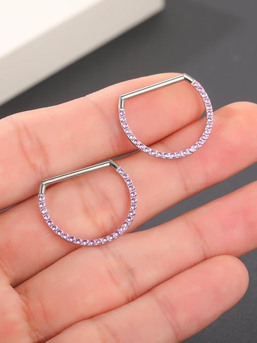 Oveta Titanium D Shaped Nipple Rings 14G for Nipple Piercing Jewelry Higned Segment Clicker Ring Hoops 11mm 12mm 14mm for Women Men, Silver Gold Black, 2PCS