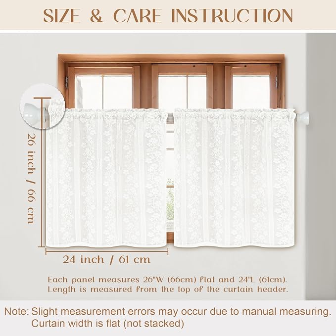 ASPMIZ Linen Kitchen Curtains Double Layer Kitchen Window Curtains Over Sink 24 Inch Length White Tier Curtain Light Filtering, Rod Pocket Cafe Curtain Short Window Treatments with 2 Tiebacks, 26x24