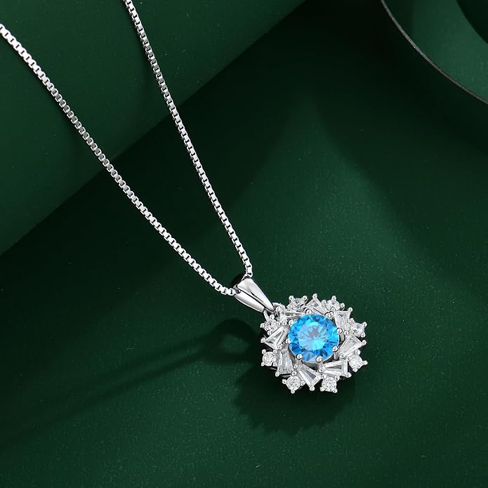Birthstone Necklace 925 Sterling Silver Round 5A Cubic Zirconia Pendant Necklace Jewelry Birthday Gifts for Women