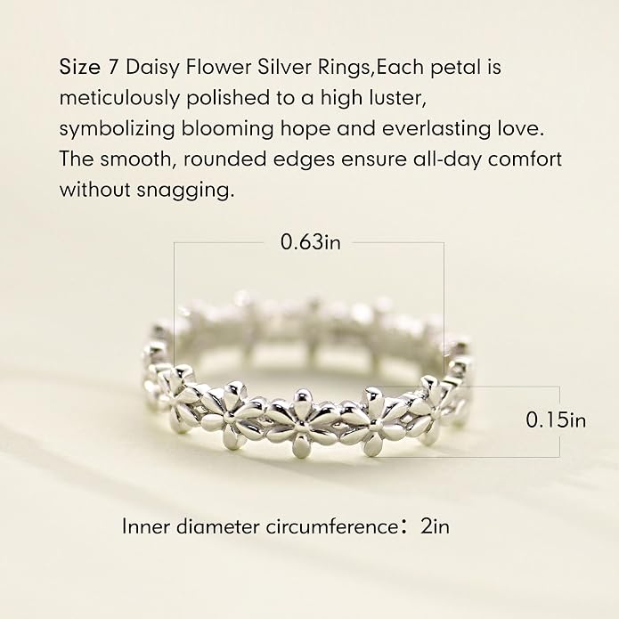 925 Sterling Silver Rings for Women Daisy Flower Stack Rings，Sterling Silver Hypoallergenic Fade-Resistant，Non Tarnish Statement Ring Fashion Marriage Band Sunflower Stacking Ring Jewelry Gift for Women