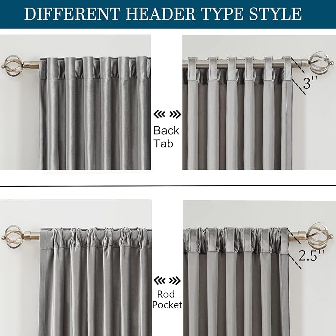 PRIMROSE Light Grey Curtains 90 inch for Living Room,2 Panels Drapes Blackout Rod Pocket Back Tab Window Treatment Room Darkening Thick Decorative Curtains for Bedroom
