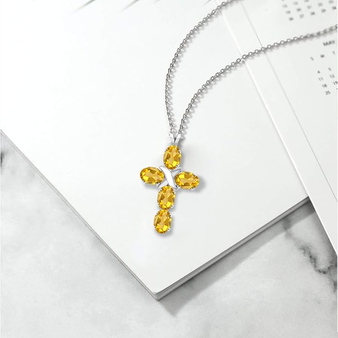 Gem Stone King Cross Pendant Necklace for Women | 925 Sterling Silver | 6X4MM Gemstone Birthstone | Jesus Christian Religious Crucifix Jewelry Gifts | 18 Inch Chain
