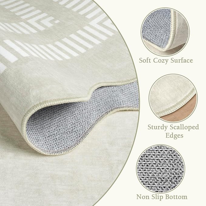 Area Rugs 5ft Living Room Washable Rug | Neutral Beige Soft Non Slip Rugs Ultra-Thin Indoor Carpet for Bedroom Dining Room Nursery Home Office