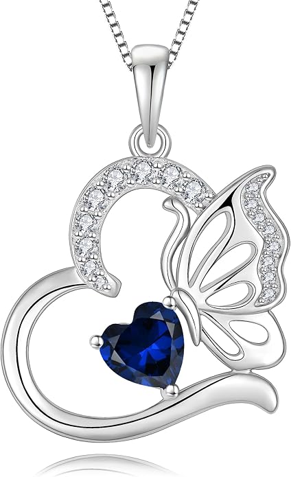 Butterfly Necklace for Women 925 Sterling Silver Heart Pendant Birthstones Jewelry Gift