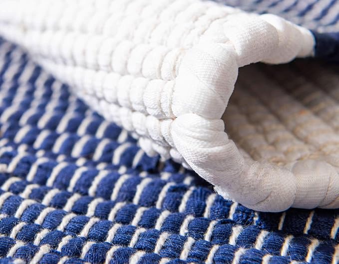 Unique Loom Chindi Rag Collection Area Rug - Striped (2' 7" x 6' 1" Runner, Navy Blue/ Ivory)