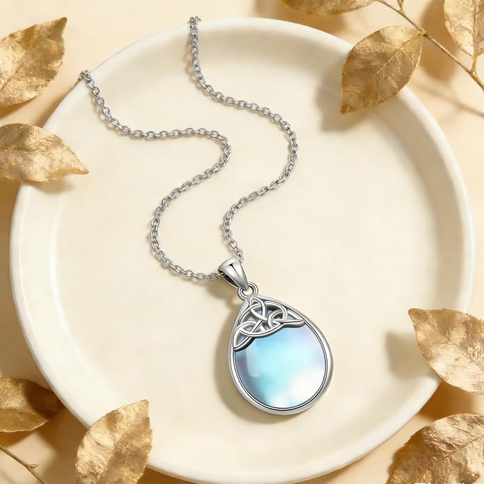 PELOVNY Celtic Knot Necklaces for Women 925 Sterling Silver Gemstone/Birthstone Teardrop Infinity Necklace Irish Celtic Pendant Jewelry Gifts for Mom Daughter Wife