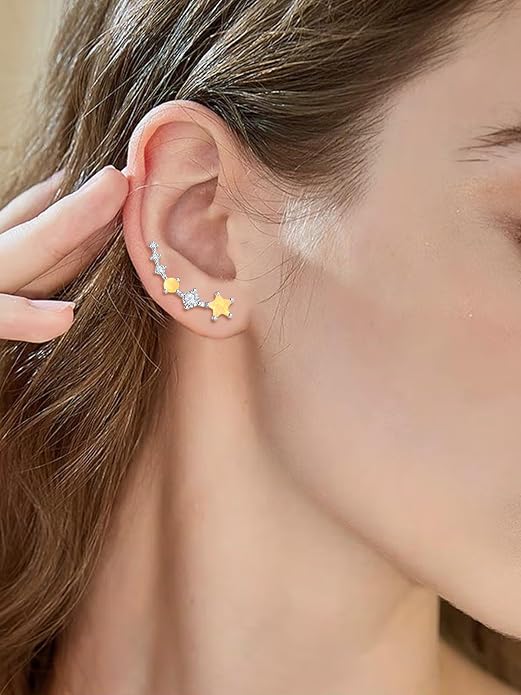 Dreamboat Star Ear Climbers Earrings for Women 925 Sterling Silver Star Ear Cuffs Crawler Earring Cubic Zirconia Climbing Jewelry Wedding Birthday Gifts
