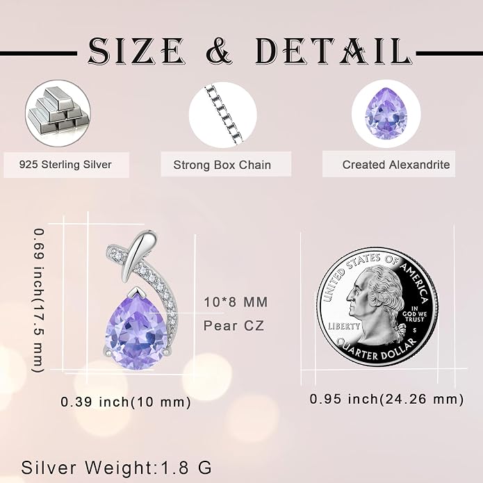 Teardrop Birthstone Necklace for Women,925 Sterling Silver Pear Cut Zircon Gemstone Pendant Necklace for Birthday Engagement Anniversary Wedding Jewelry