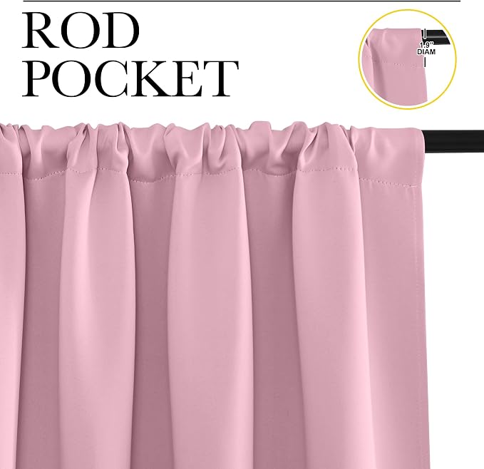 NICETOWN Kitchen Curtains, Short Blackout Curtains & Drapes, Rouge Pink, 42" Wide by 54" Long, 2 PCs, Thermal Insulated Blackout Curtain Panels for Kids Room, Play Room
