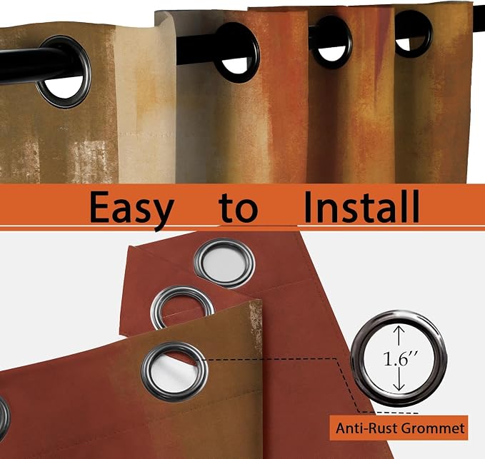 Asuexpect Burnt Orange Curtains 2 Panels Abstract Rust Curtain Room Darkening Grommet Window Drapes Modern Decorative Window Treatments for Bedroom Living Room, 52x96 Inches