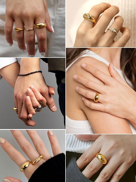 GOLDCHIC JEWELRY Chunky Dome Ring for Women, Stainless Steel Bold Stacking Croissant Statement Ring For Men (Size 7-12, Custom)