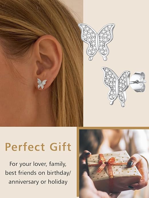 FindChic Hypoallergenic Sterling Silver Small Bar/Heart/Dot/Triangle/Butterfly/Lightning Studs Earrings Minimalist Geometric Jewelry Valentine Gifts for Women Men Girls, with Gift Box