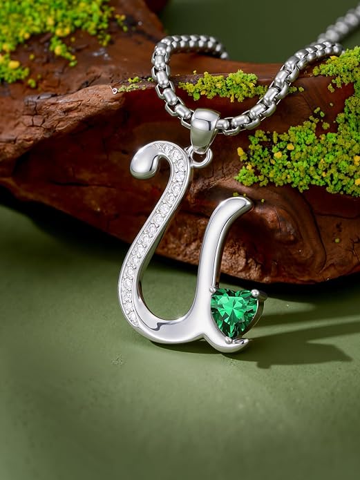 Birthday Gifts for Women Alphabet A to Z Initial Birthstone Pendant Necklaces for Women - 18k White Gold Plated Personalized Name Jewelry Anniversary Graduation Gifts for Wife Her Daughter Girlfriend(with Gift Box)