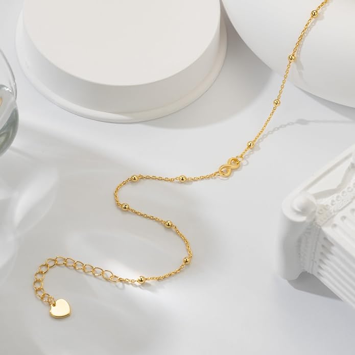 ERIN MARIE 14K Gold Anklets for Women Ankle Bracelets for Women Gold Anklets Infinity Symbol and Evenly Spaced Bead Infinity Bead Ankle Bracelets for Womens With Adjustable Size (9.4-11) Inches
